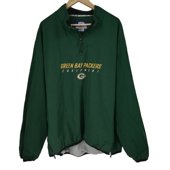 Green Bay Packers NFL Reebok Pullover 1/4 Zip Windbreaker Jacket Size 2XL Vented - Picture 1 of 10